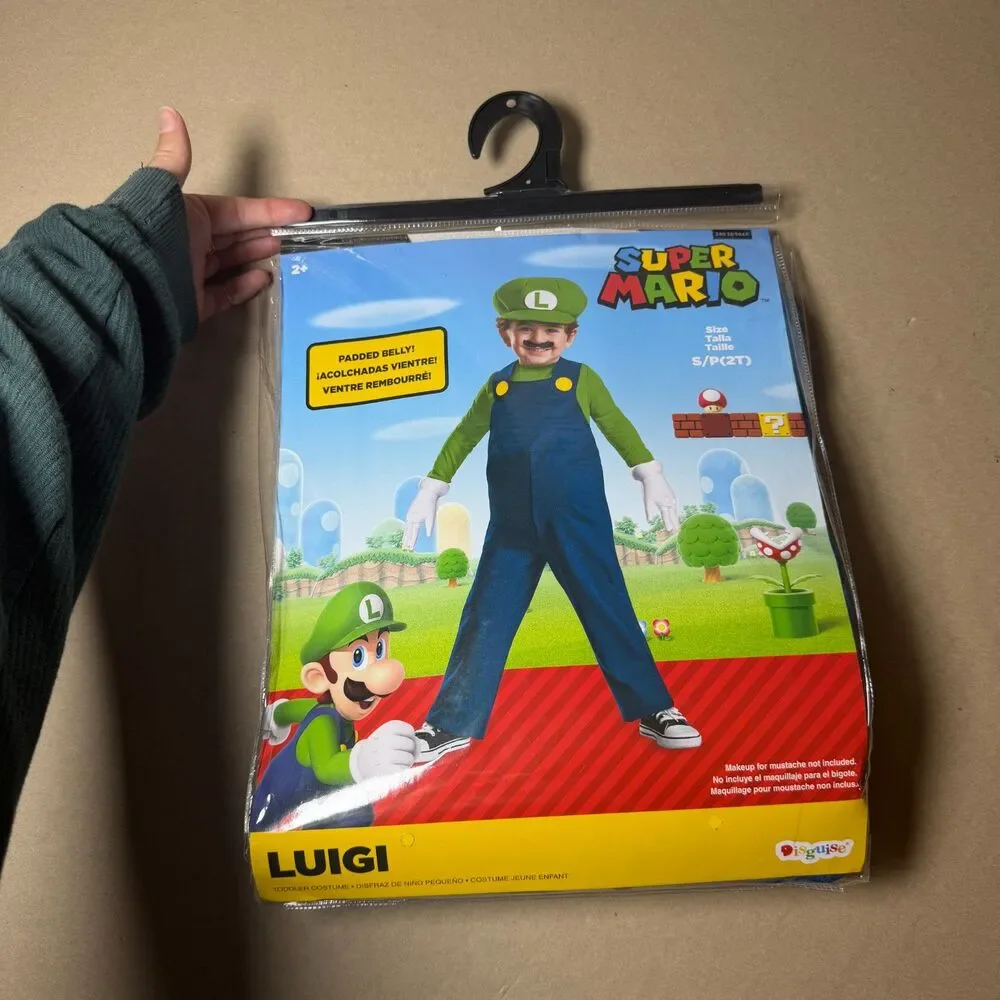 LUIGI super mario bros toddler costume jumpsuit worn once size s 2T halloween